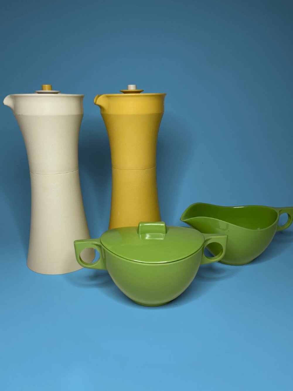 Mid-Century Kitchen Lot - Tupperware Oil and Vinegar Set & Sugar and Creamer